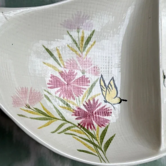 Vintage 1950s Red Wing pink spice floral divided Ceramic Dish - Picture 2 of 11